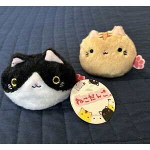Lot of 2: Neko Dango Cat Plush Beige & Tuxedo